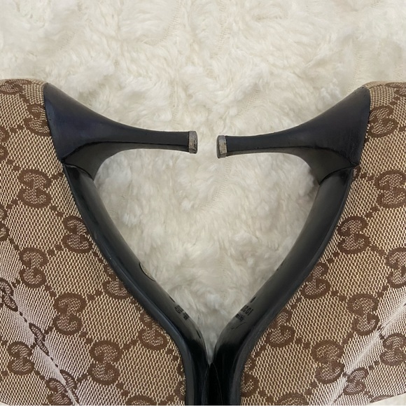 GUCCI GG Monogram Canvas Leather Ankle Boots Booties Stiletto Heels Pointed Toe - Picture 11 of 16